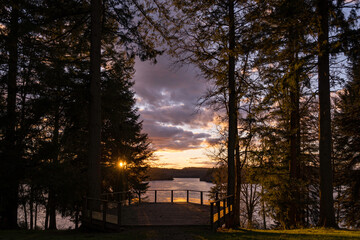 Sunset Golden Hour from the observation platform of the lake of Saint Pardoux, Limousin, Haute Vienne, France