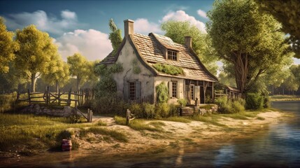 Fototapeta na wymiar old cottage, created with generative AI