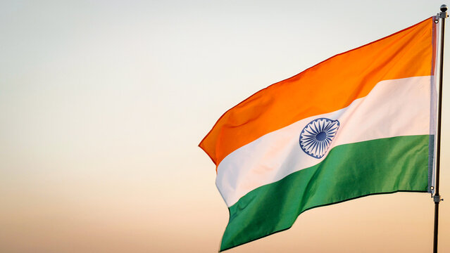 India flag, Independence Day, Republic day Concept. National India flag waving, flying against the wind in the sky outdoor background. Concept flag of India, Ashoka Chakra, 15th of August