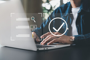 businessman working with computers  service Quality assurance, Guarantee, Standards, ISO .