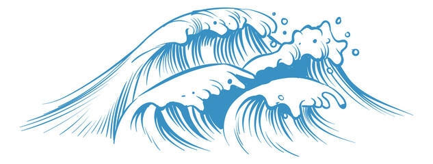 Fototapeta na wymiar Sea waves. Nautical water cwirl in vintage sketch style