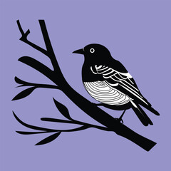  A Bird sitting on the branch vector artwork in black and white