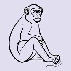 Fototapeta premium A Monkey Sitting Style Line artwork for Color Books