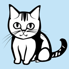 A Cute smiling face of a cat's Line Art in Black and white