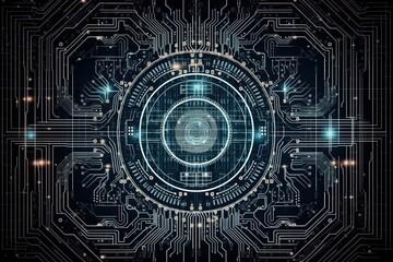 Modern technology circuit board texture background design. Waves flow. Quantum explosion technology. Quantum computer technologies concept. Futuristic, Generative AI