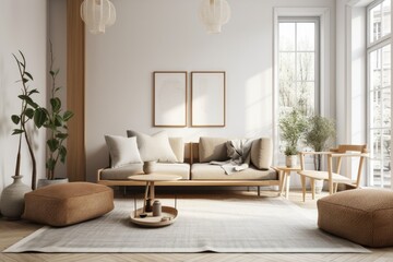 Contemporary Living Room, Wall Mockup,. Generative AI