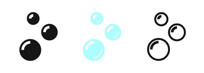 Flying soap bubbles vector set. Soap foam, transparent bubble icon