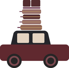 Family car with luggage on top for vacation trip