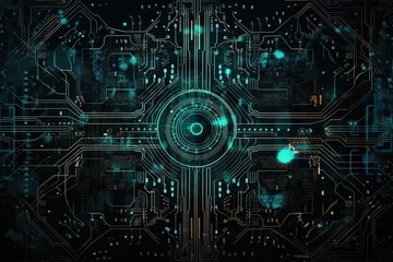2d illustration Abstract futuristic electronic circuit technology background, Generative AI