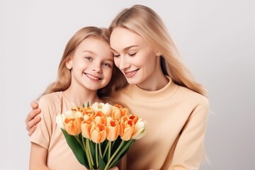 mother and child with tulips