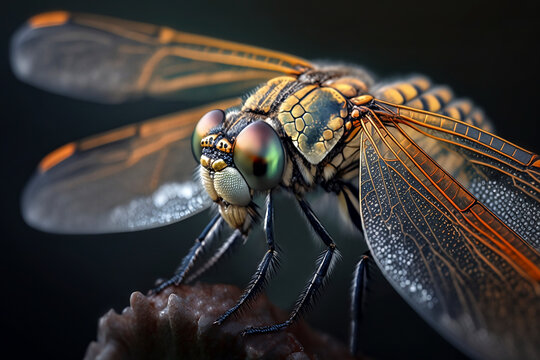Macro shots of a dragonfly. Close up portrait of a male green striped darner dragonfly.