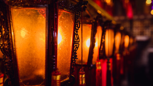 Chinese lanterns in Man Mo Buddhist Temple, Hong Kong