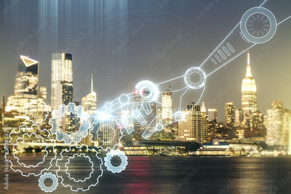 Leinwandbilder abstract virtual robotics technology hologram on new york cityscape background, artificial intellige