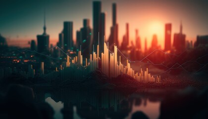 City background with transparent steel graphics. Generative AI