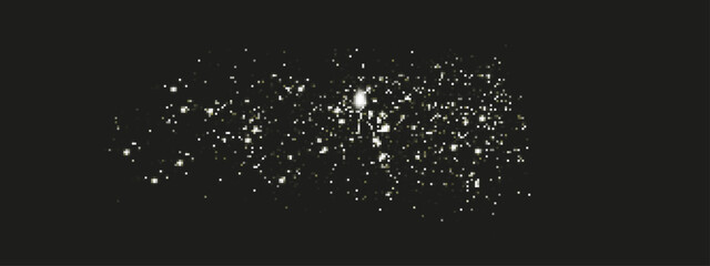 Abstract sparkling shiny texture. Shiny particle effect. Silver glittering trail of space star dust from shiny particles on a dark background.