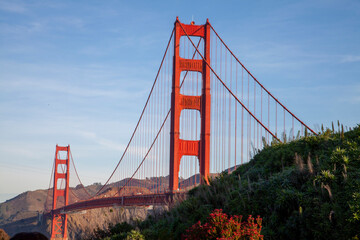 View of famous landmark the Golden Gate Bridge . San Francisco, California, USA