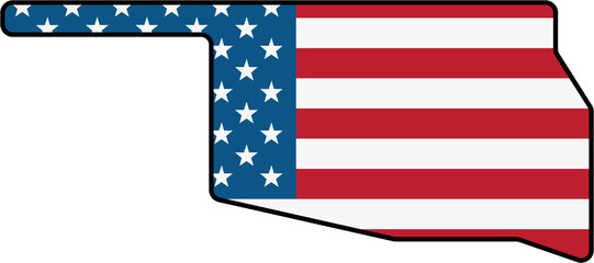 outline drawing of oklahoma state map on usa flag.