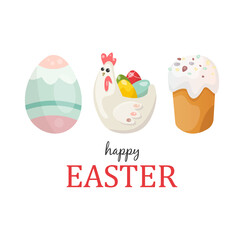 Easter card with eggs, chicken and rabbit