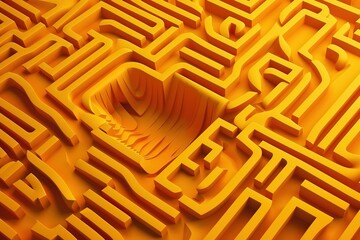 Abstract folded paper effect. Bright colorful yellow background. Maze made of paper. 3d rendering, Generative AI