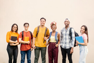 Group of young university students with backpack.