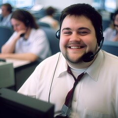 call center worker smiling while working