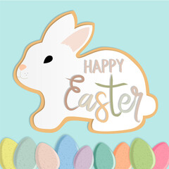 Easter Bunny. Happy easter greeting card in bed colors.