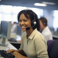 Smiling call center worker