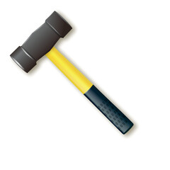 Hammer with rubberized yellow handle. Hammer for laying stone and tiles rubber Industrial workers vector tool. Equipment for repair, contract and locksmith work. Vector
