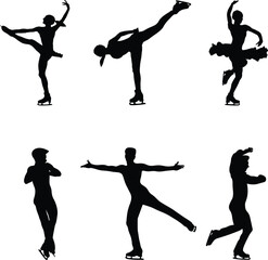 set young female and male athlete skaters in figure skating black silhouette on white background, sports vector illustration © sports photos