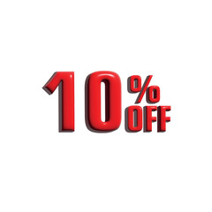 3d 10 percent off tag in red color
