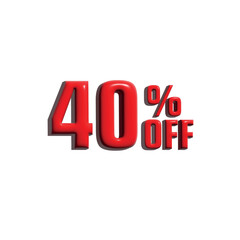 3d 40 percent off tag in red color