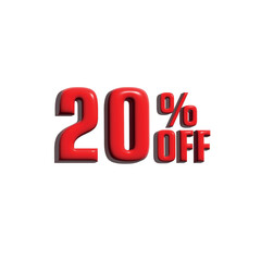 3d 20 percent off tag in red color