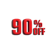 3d 90 percent off tag in red color