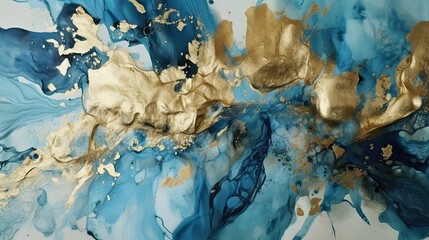 Abstract Winter Luxury: Gold Streaks, Dark Foil, and Brush Strokes on a Watercolor Background. Generative AI