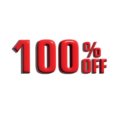 3d 100 percent off tag in red color