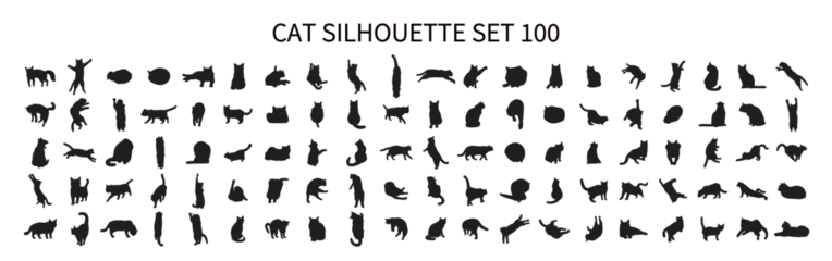 Foto op Plexiglas Cute cat silhouette set 100 in various poses © SUE