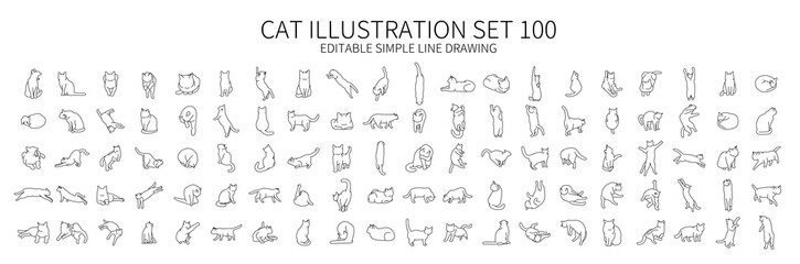 Cute cat illustration set 100 in various poses