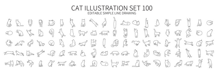 Cute cat illustration set 100 in various poses © SUE