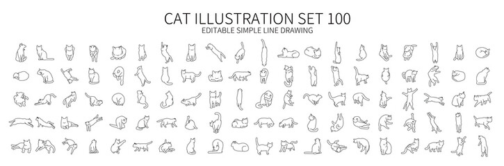 Cute cat illustration set 100 in various poses - obrazy, fototapety, plakaty
