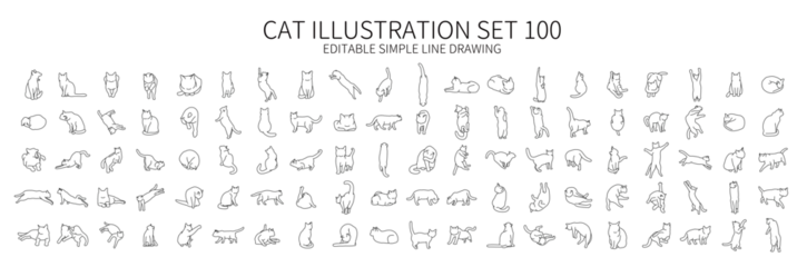 Foto op Plexiglas Cute cat illustration set 100 in various poses © SUE