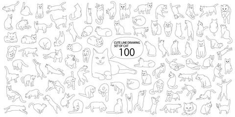 Cute cat illustration set 100 in various poses