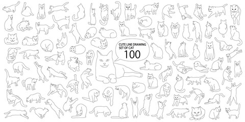 Cute cat illustration set 100 in various poses