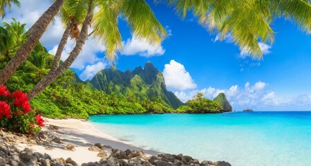 Fototapeta na wymiar A Perfect Day at the Caribbean Shore: Relaxing in Paradise under the Beautiful Sunshine generative ai