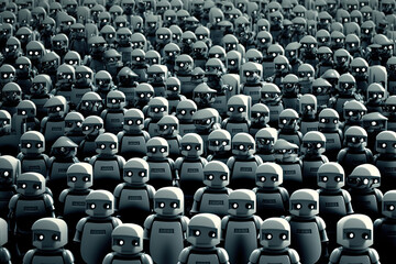Fototapeta premium Robot crowd in rows. Robot army. Created with Generative AI