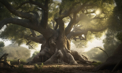 Obraz na płótnie Canvas a giant tree in the forest. generative ai 