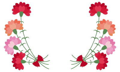 赤とオレンジとピンクカーネーションの花束のフレーム