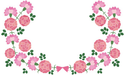 ピンクのカーネーションとバラのフレーム