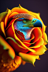 Obraz premium Eagle, sun, roses: hyper-detailed, ultra-sharp, highly-detailed illustration, Generative AI