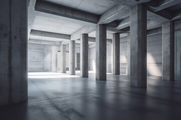 Minimalistic concrete interior with columns, Generative AI