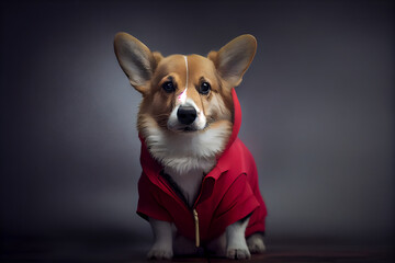 Cute and Playful Dog in Stylish Red Suit: Adorable Pet Dressed for Success and Ready to Have Fun, Generative AI